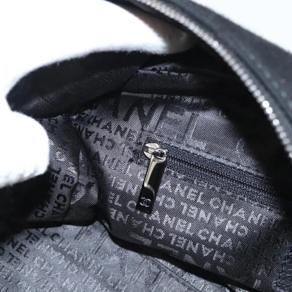 CHANEL COCO Mark Chain Hand Bag Cotton Black Silver CC Auth BD2146 - Picture 13 of 16